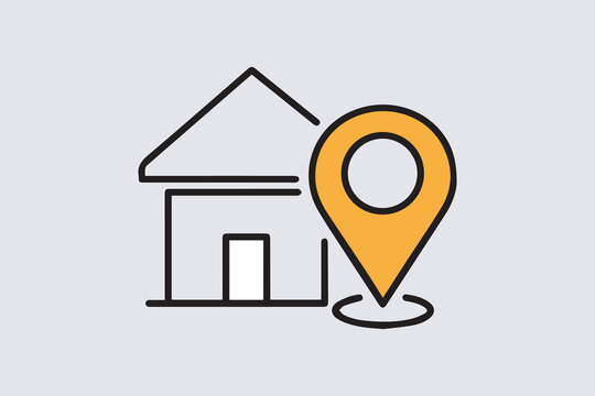 Real estate navigation concept, house symbol with a location pin beside vector art