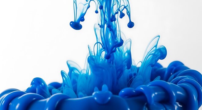 A captivating abstract of vibrant blue ink dropping and diffusing in water, creating dynamic, undulating plumes, intricate smoky tendrils, and a dramatic, liquid explosion effect.