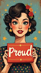 Every detail, from hand typography sparkle with box to geometric signs, reflects a proud vintage woman�s creative scheme.