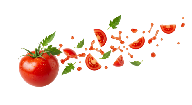Fresh Tomato Explosion Vibrant Slices and Basil Leaves Bursting with Natural Flavor