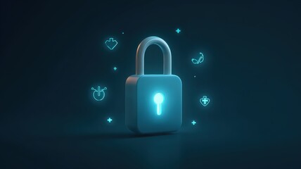 A minimalist design representing secure digital health records with a glowing padlock and medical symbols
