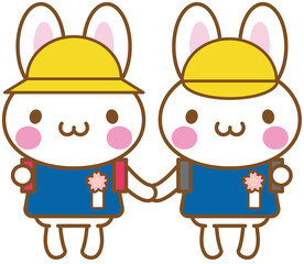 うさぎのキャラクターが小学校に通学するイメージイラスト