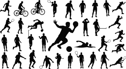 Running, Cycling, Tennis, Soccer, Swimming, and Field Hockey, Representing Fitness, Competition, and Active Lifestyle.