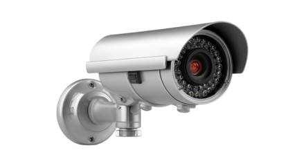 Silver Security Camera Isolated on Transparent Background Studio Shot, PNG