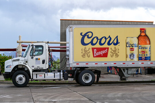 Coors Banquet delivery truck parked on a commercial lot, illustrating beverage distribution, fleet logistics, and branded transport operations within the alcohol and packaged goods supply chain