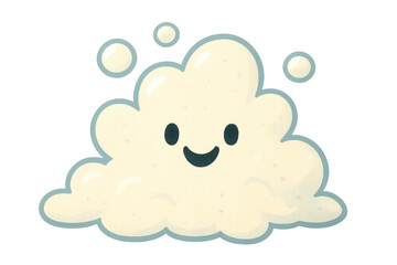 Obraz premium Happy cartoon foam cloud character smiling with bubbles, cute kawaii style illustration on transparent background