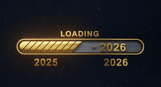 Loading bar showing the progress towards the new year 2026 on dark blue