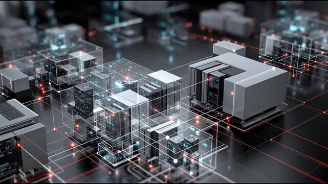 Transformation architecture digital ecosystem. Data strategy. System integration technology. Digital network representation of modern server architecture.