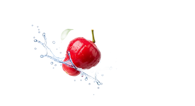 Fresh Rose Apple Splashing in Water on a White Background