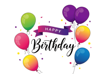 Colorful balloons with Happy Birthday banner for birthday celebration design