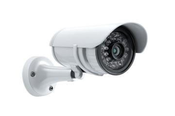 White Security Camera on Transparent Background Surveillance Equipment, PNG