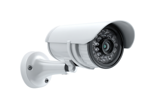 White Security Camera on Transparent Background Surveillance Equipment, PNG - Powered by Adobe
