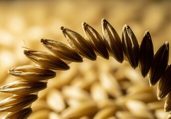 Obraz premium Abstract macro view of golden barley grains creating a curved pattern