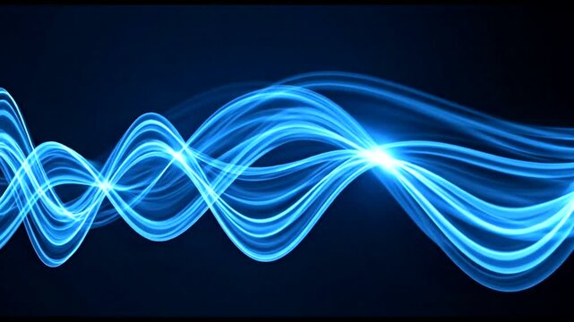 Abstract blue light waves flowing dynamically against a dark background, creating a sense of motion