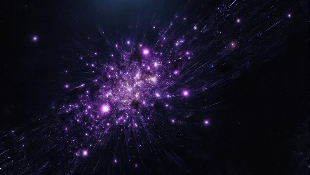 Abstract Purple Light Particles Bursting in Dark Space.