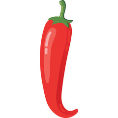 Pixel Art Red Chili Pepper Isolated on Transparent Background Vibrant Red Fruit with Green Stem and Leaves Detailed Illustration