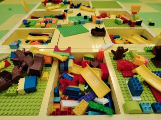 Interactive play station for children's construction and imaginative building.