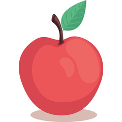 Pixel Art Red Apple With Green Leaf and Brown Stem on Transparent Background Simple Illustration