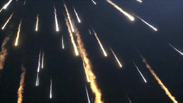 Burning Meteors Entering Earth&rsquo;s Atmosphere, Intense 4K Space Animation