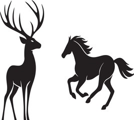 Various animal icons illustrated in a minimalistic black silhouette style showcasing different species and forms