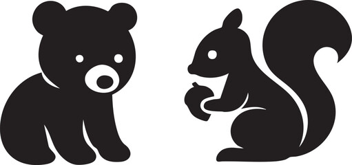 Various animal icons illustrated in a minimalistic black silhouette style showcasing different species and forms