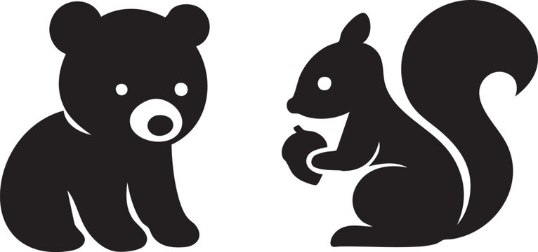 Various animal icons illustrated in a minimalistic black silhouette style showcasing different species and forms