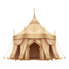 Elegant arabic tent with crescent moon symbol isolated on transparent background