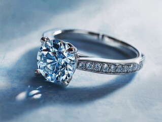 Elegant silver engagement with large round brilliant cut diamond and smaller side stones