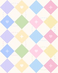 Colorful diamond shape retro pattern background with diamonds & hearts 