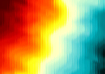 Abstract vibrant background depicting a dynamic transition between warm fiery red-orange and cool...