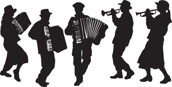 Folk and Polka Accordion Player Silhouette Vector Pack