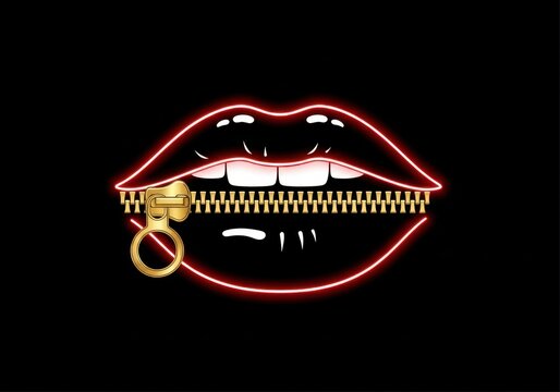 A pair of red lips with a golden zipper closing them, symbolizing silence and the importance of keeping secrets