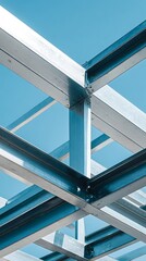 Fototapeta premium Metal Construction Against Blue Sky Background, Steel Structure Building Framework