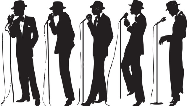 Big Band Era Crooner with Ribbon Microphone Silhouettes