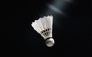 Elegant shuttlecock floats in the air, ready for a powerful smash during an intense badminton match, capturing the essence of dynamic sportsmanship and athletic prowess