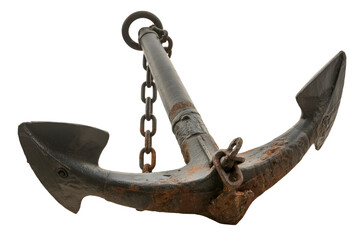 Old rusty ship anchor isolated on transparent background