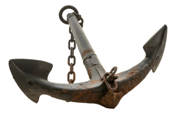 Old rusty ship anchor isolated on transparent background