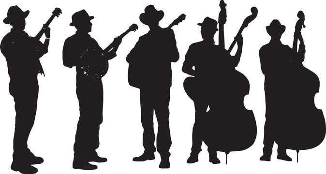 Bluegrass Band Musician Silhouettes with Banjo and Fiddle