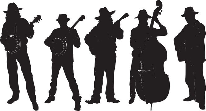 Bluegrass Band Musician Silhouettes with Banjo and Fiddle