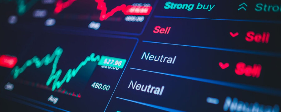 Stock market data and trading analysis on a digital display