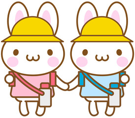うさぎのキャラクターが遠足に出かけるイメージイラスト