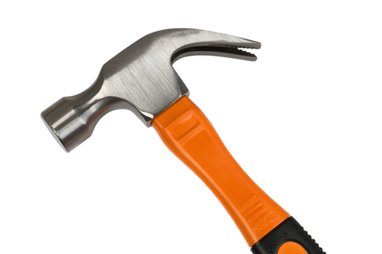 Metal claw hammer with orange handle isolated on transparent background