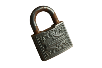 Antique ornate padlock isolated on transparent background