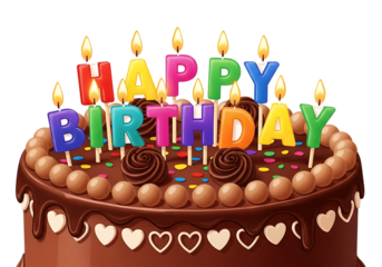 Delicious Chocolate Birthday Cake with Burning Candles and Colorful Sprinkles