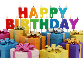 Colorful Happy Birthday Celebration with Gifts and Candles for Festive Occasion