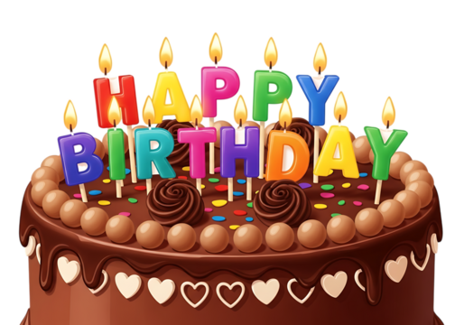 Delicious Chocolate Birthday Cake with Burning Candles and Colorful Sprinkles