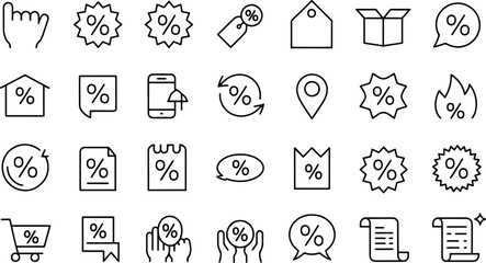 Set of discount percentage icons shopping sales