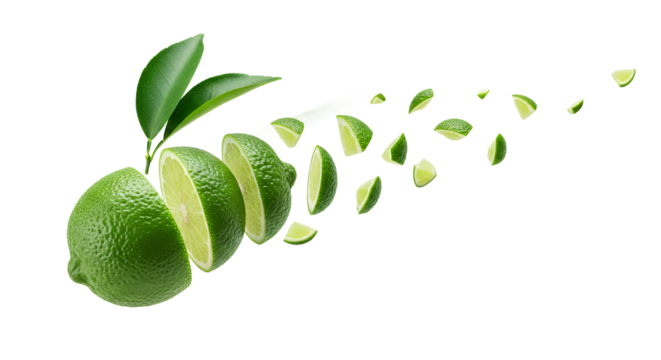 Vibrant Sliced Lime Exploding into Freshness A Burst of Citrus Flavor on White