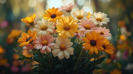 Vibrant bouquet of daisies in pastel colors