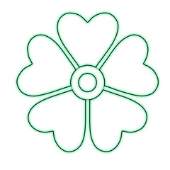 Abstract teal clover shape with heart petals on black background